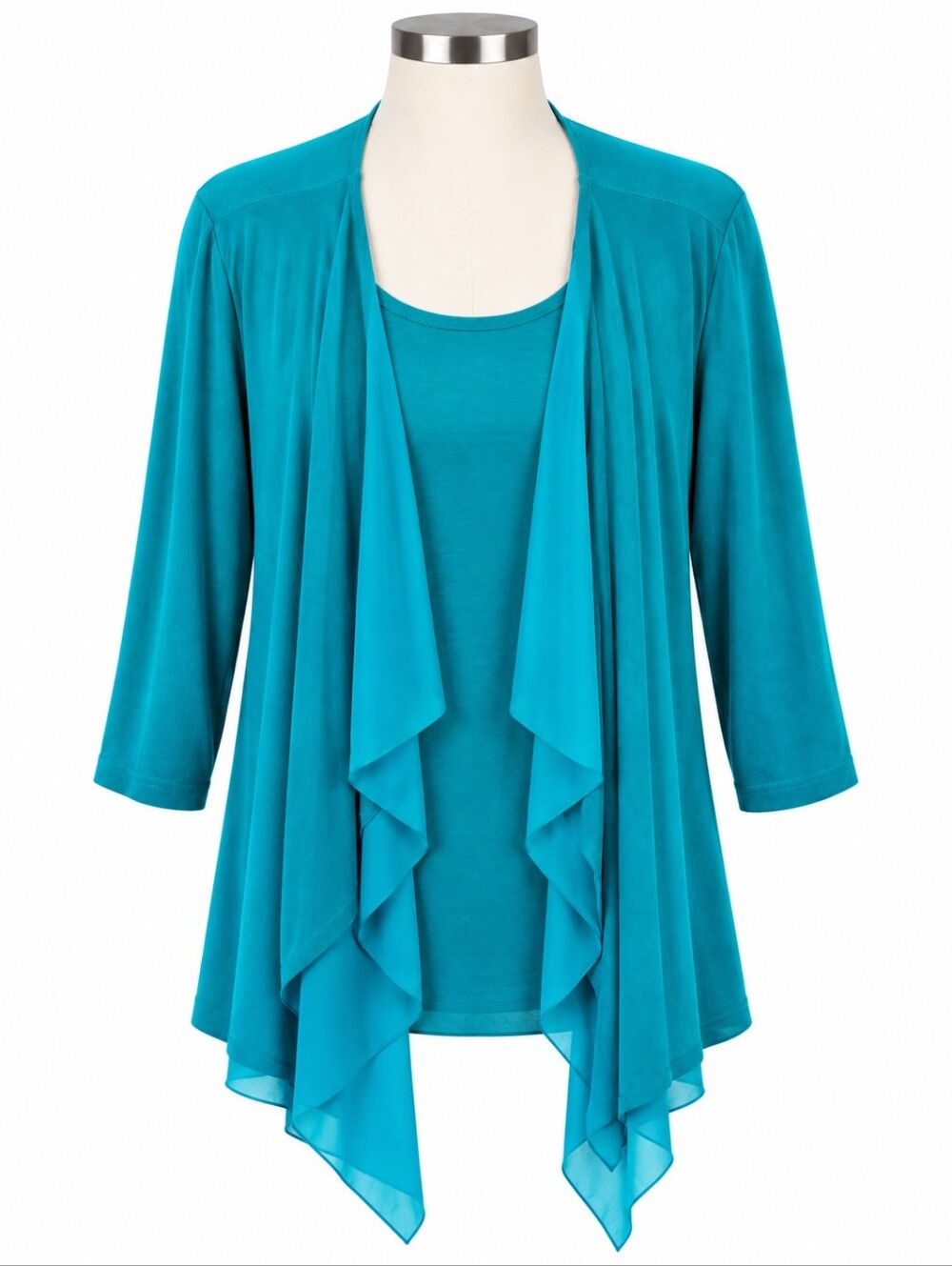Slinky Brand 2 Pc Tank Jacket Set 1X Teal Blue Draped Acetate Spandex Travel